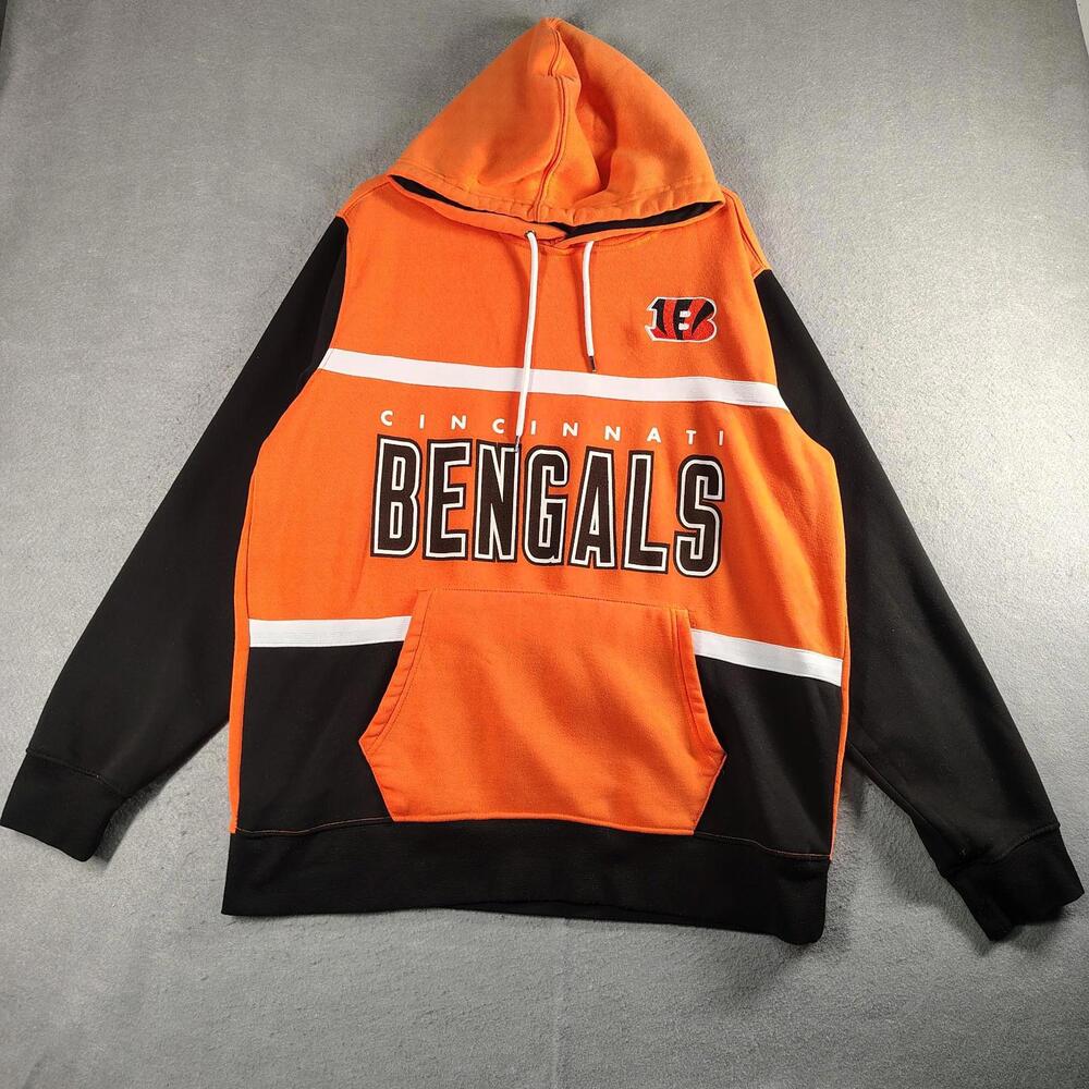 NFL Cincinnati Bengals Mens XLT Orange Black Pullover Hoodie Football EUC Fleece